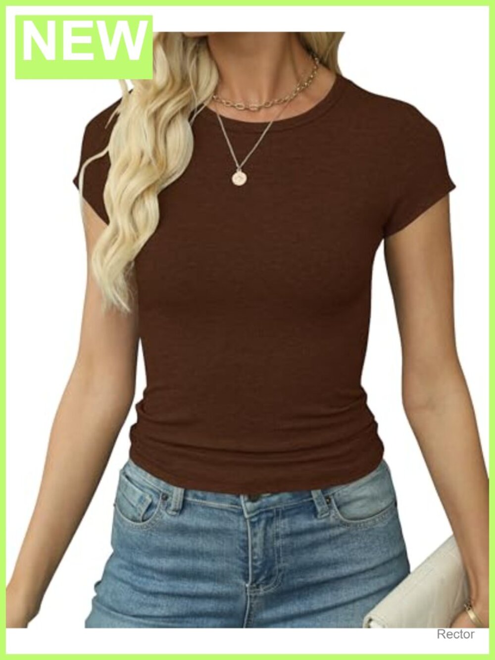 Ribbed Knit Crop Top Short Sleeve Crewneck Fitted Workout Tee